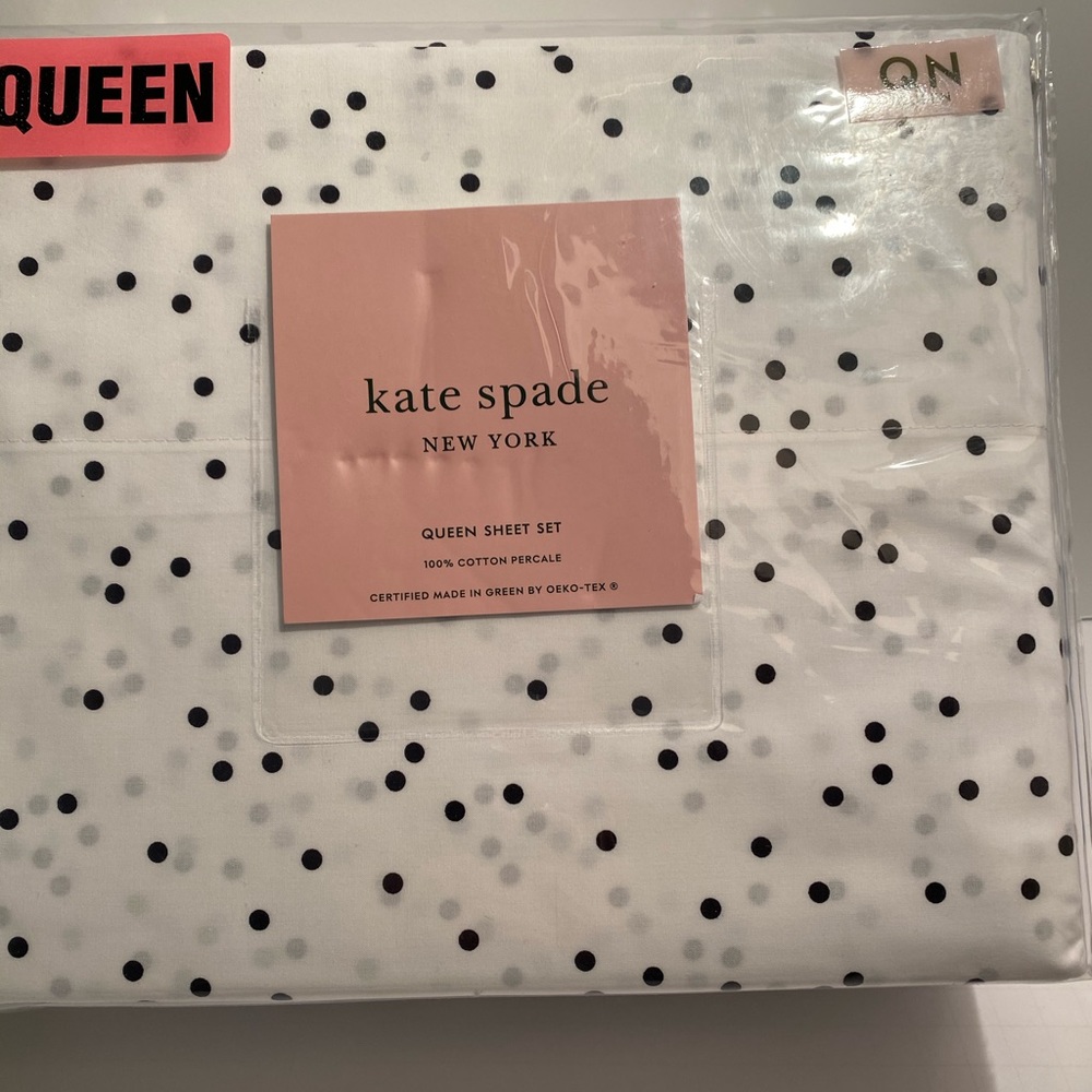 Kate Spade Queen Sheets White w Black Polka Dots